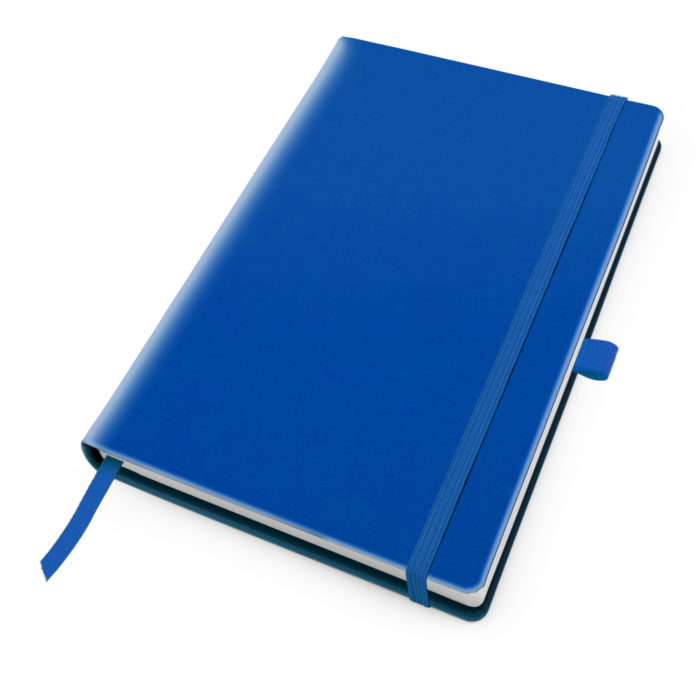 Azure Blue Deluxe Soft Touch A5 Notebook with Elastic Strap & Pen Loop.