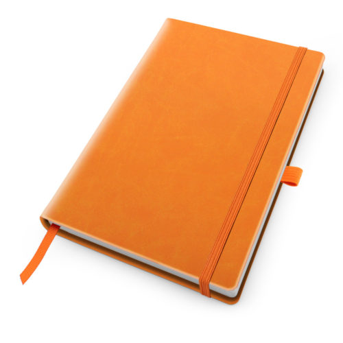Orange Deluxe Soft Touch A5 Notebook with Elastic Strap & Pen Loop.