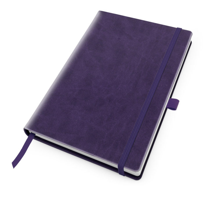 Purple Deluxe Soft Touch A5 Notebook with Elastic Strap & Pen Loop.