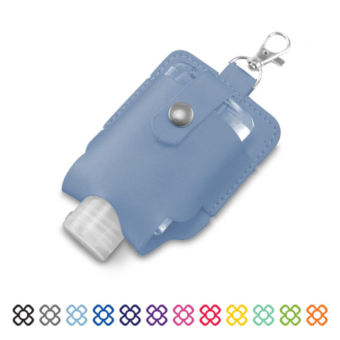 Cesca handsanitiser pouch with a handy clip to keep your sanitiser close to hand at all times.