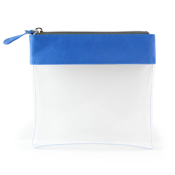 Clear Zipped Travel Pouch with Azure Trim.