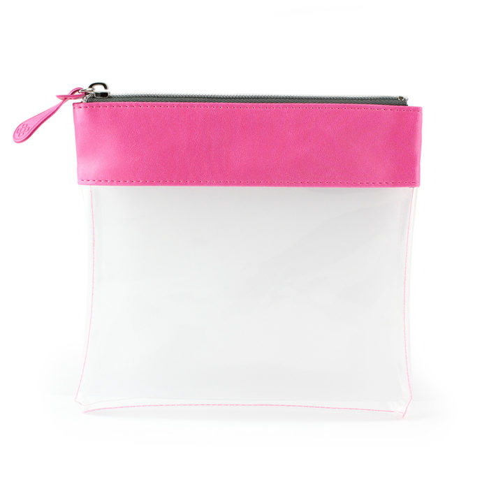 Clear Zipped Travel Pouch with Hot Pink Trim.