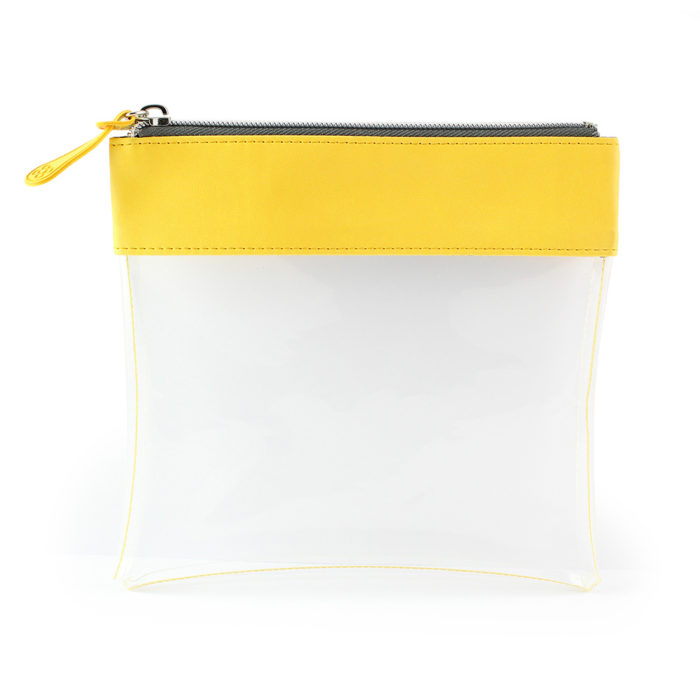 Clear Zipped Travel Pouch with Sunflower Yellow Trim.