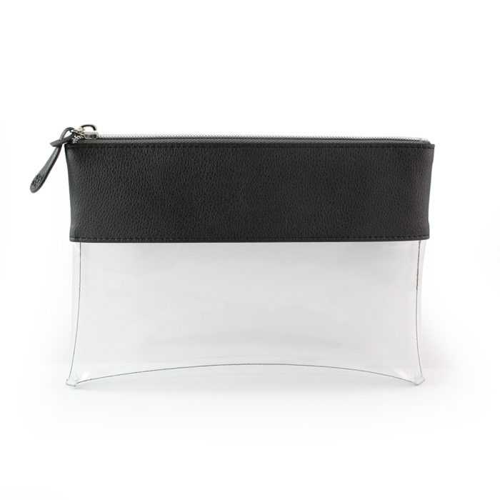 Black Recycled Como Travel Pouch or Pencil Case with a clear body.