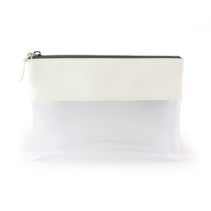 White Recycled Como Travel Pouch or Pencil Case with a clear body.
