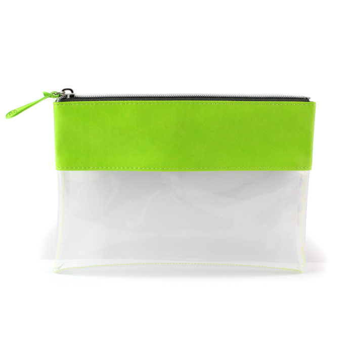 Pea Green Clear Pouch ideal as a travel pouch or pencil case.