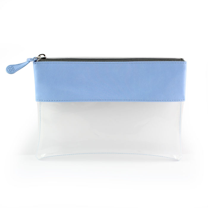 Powder Blue Clear Pouch ideal as a travel pouch or pencil case.