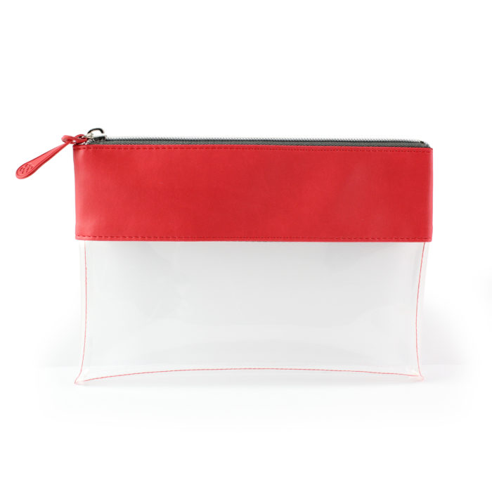 Tomato Red Clear Pouch ideal as a travel pouch or pencil case.