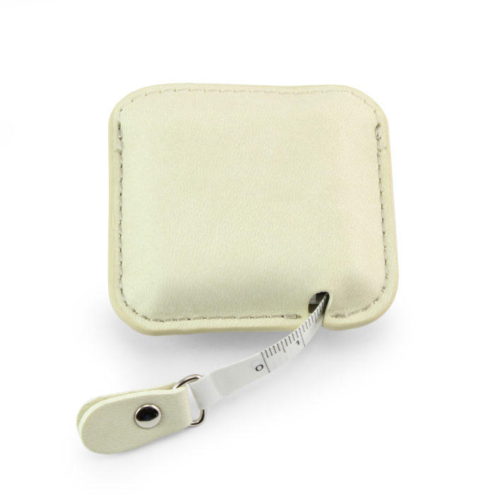 Ivory Square Retractable Tape Measure, in a soft touch vegan finish.