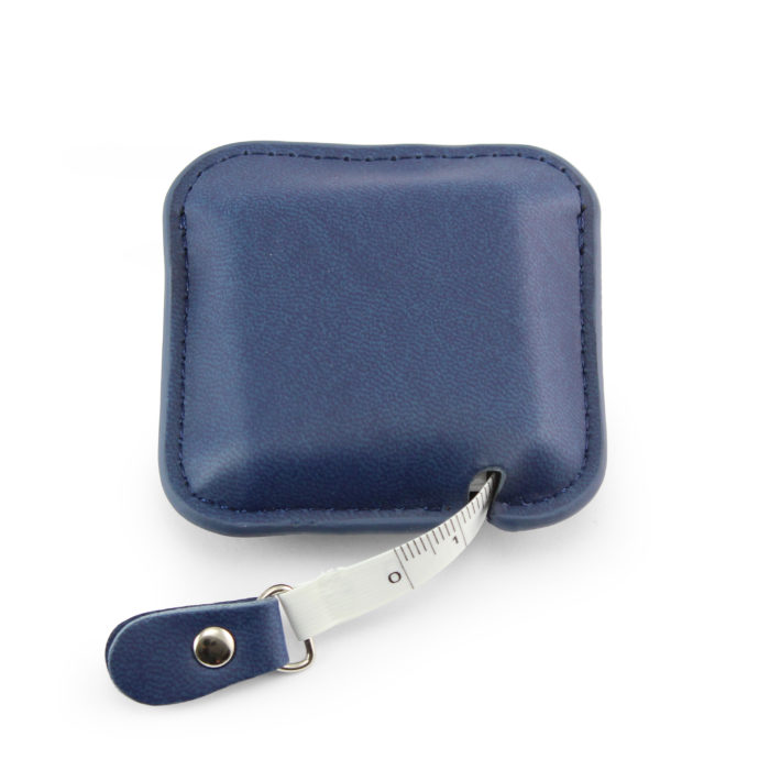 Marine Navy Square Retractable Tape Measure, in a soft touch vegan finish.