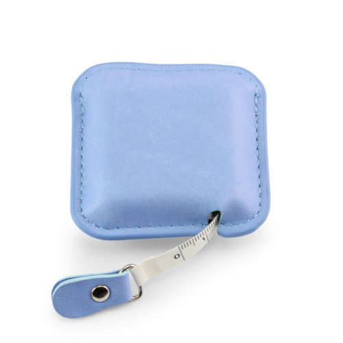 Powder Blue Square Retractable Tape Measure, in a soft touch vegan finish.