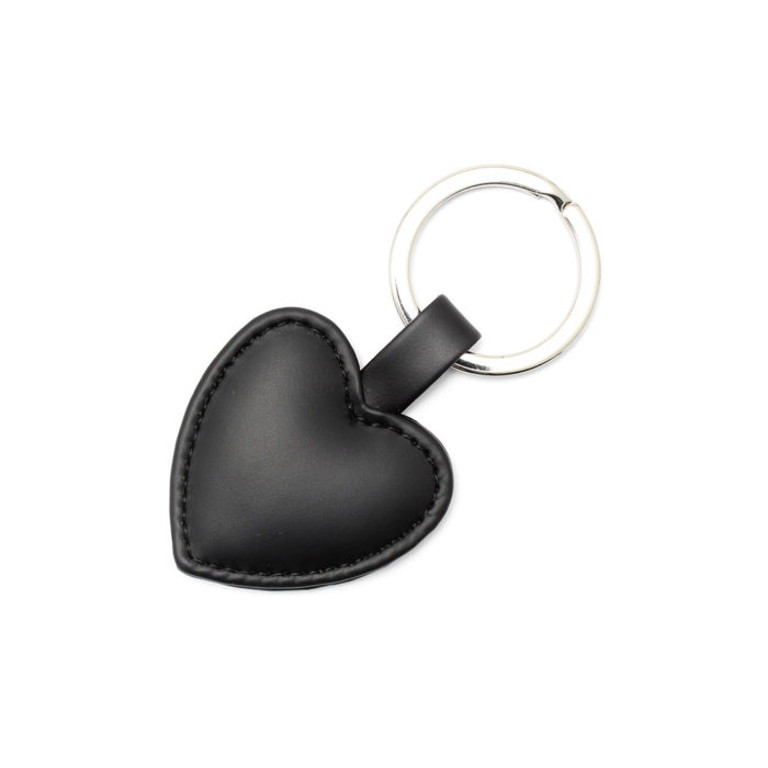 Black Heart Shaped Key Fob, in a soft touch vegan finish.