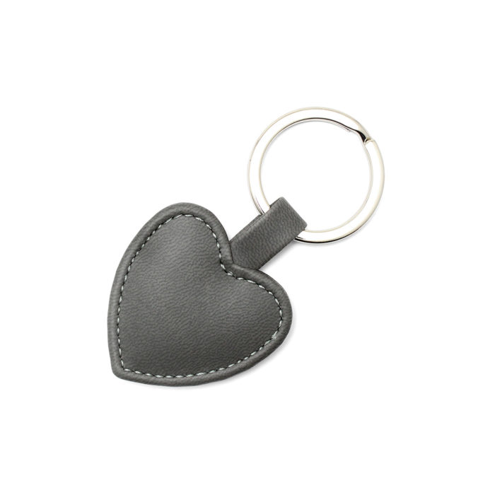 Dark Grey Heart Shaped Key Fob, in a soft touch vegan finish.