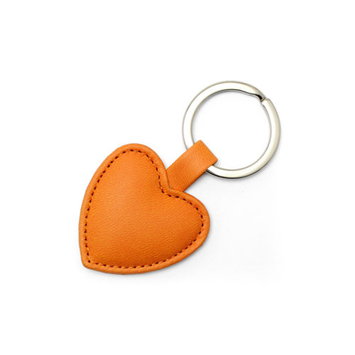 Orange Heart Shaped Key Fob, in a soft touch vegan finish.