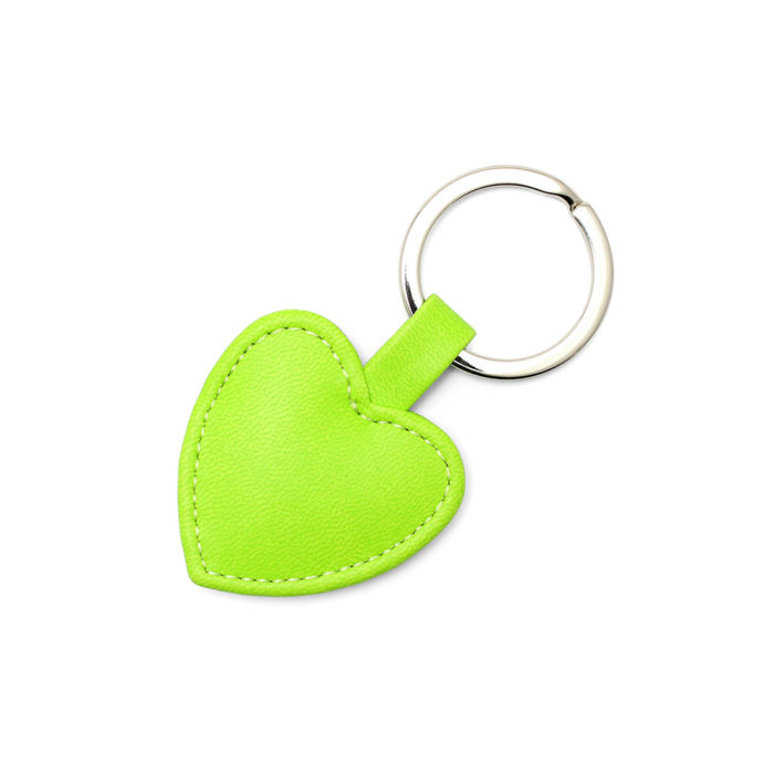 Pea Green Heart Shaped Key Fob, in a soft touch vegan finish.
