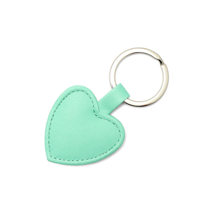 Peppermint Heart Shaped Key Fob, in a soft touch vegan finish.