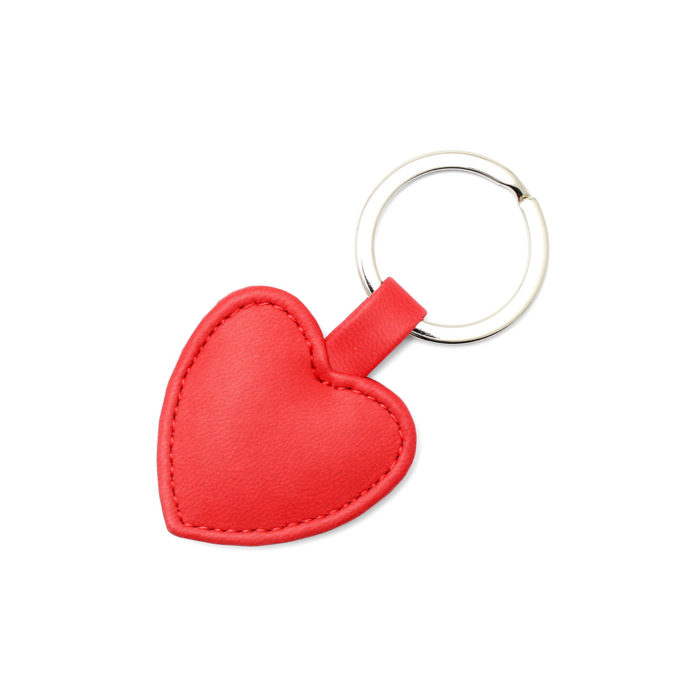 Tomato Red Heart Shaped Key Fob, in a soft touch vegan finish.