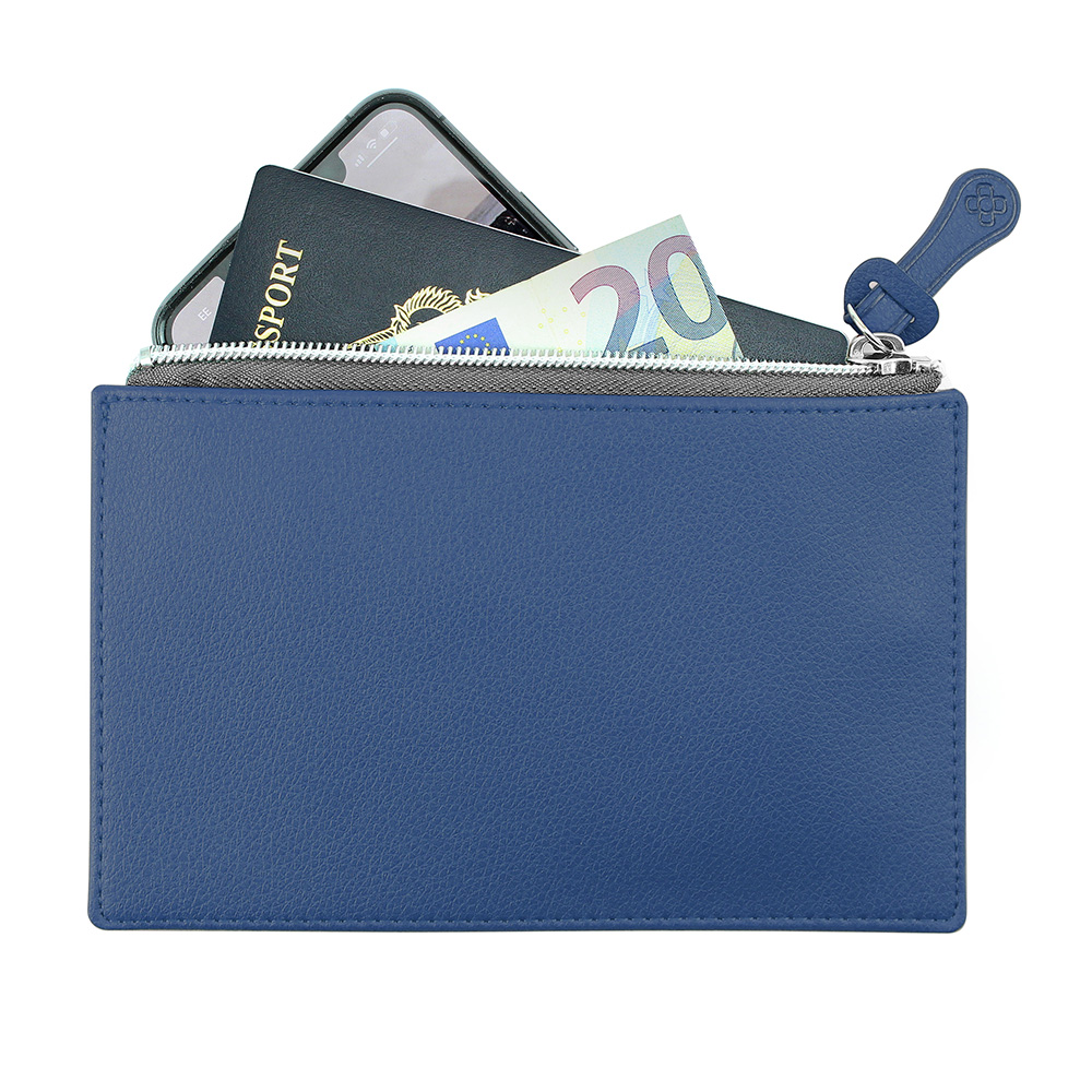 Blue Small Travel or Accessory Pouch in Recycled Como.