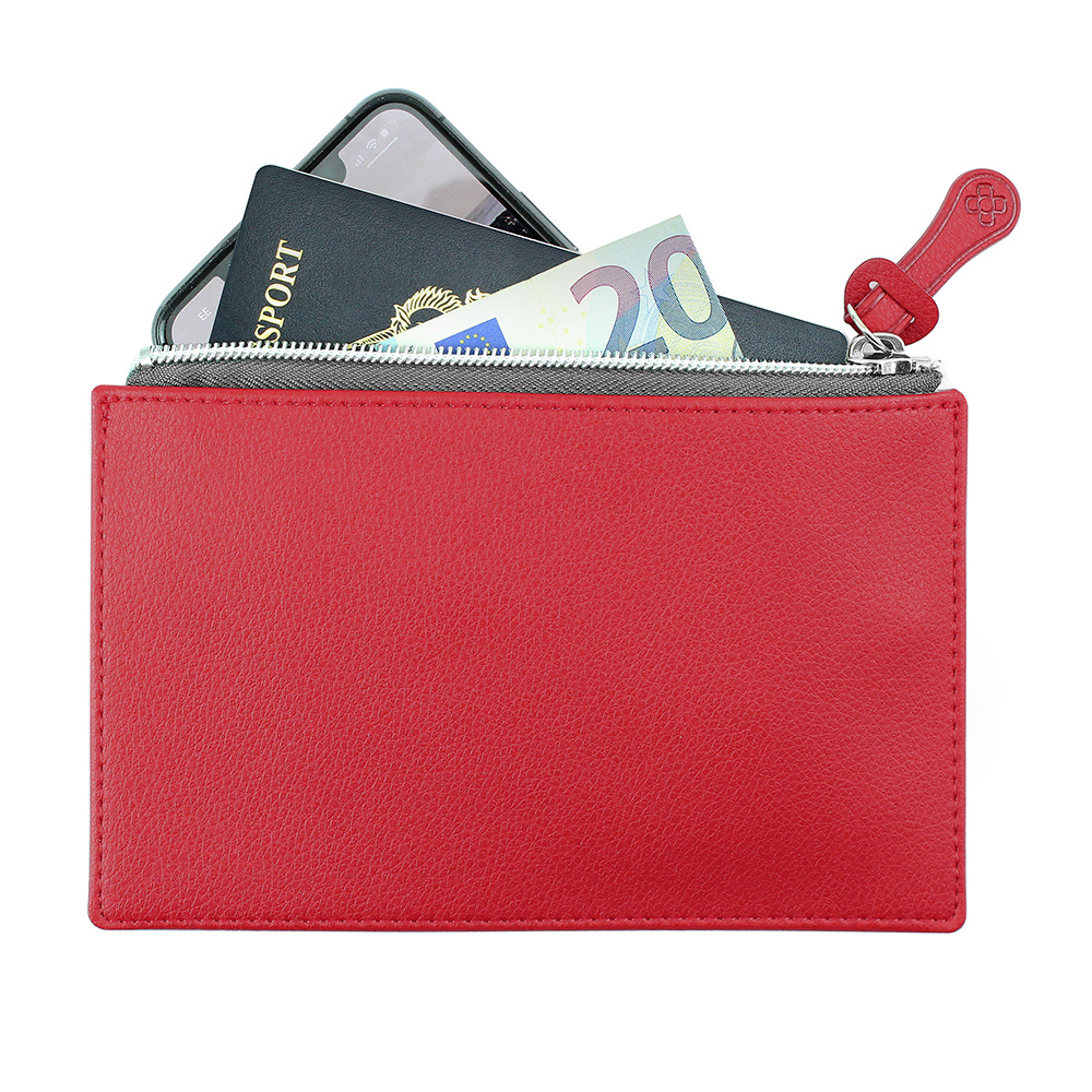 Small Travel or Accessory Pouch in Recycled Como in Raspberry.