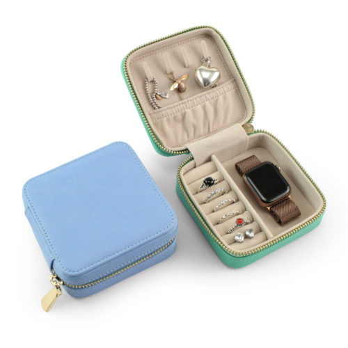Powder Blue Padded Jewellery Box ideal for travelling. Available in 7 colours, in our Vegan soft-touch material.
