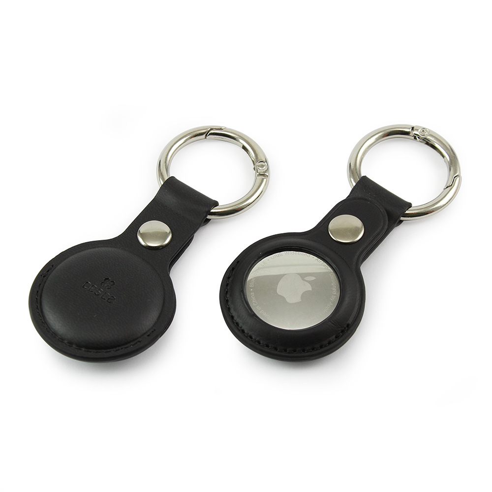 Black AirTag Key Fob in Vegan Soft touch with easy open ring.