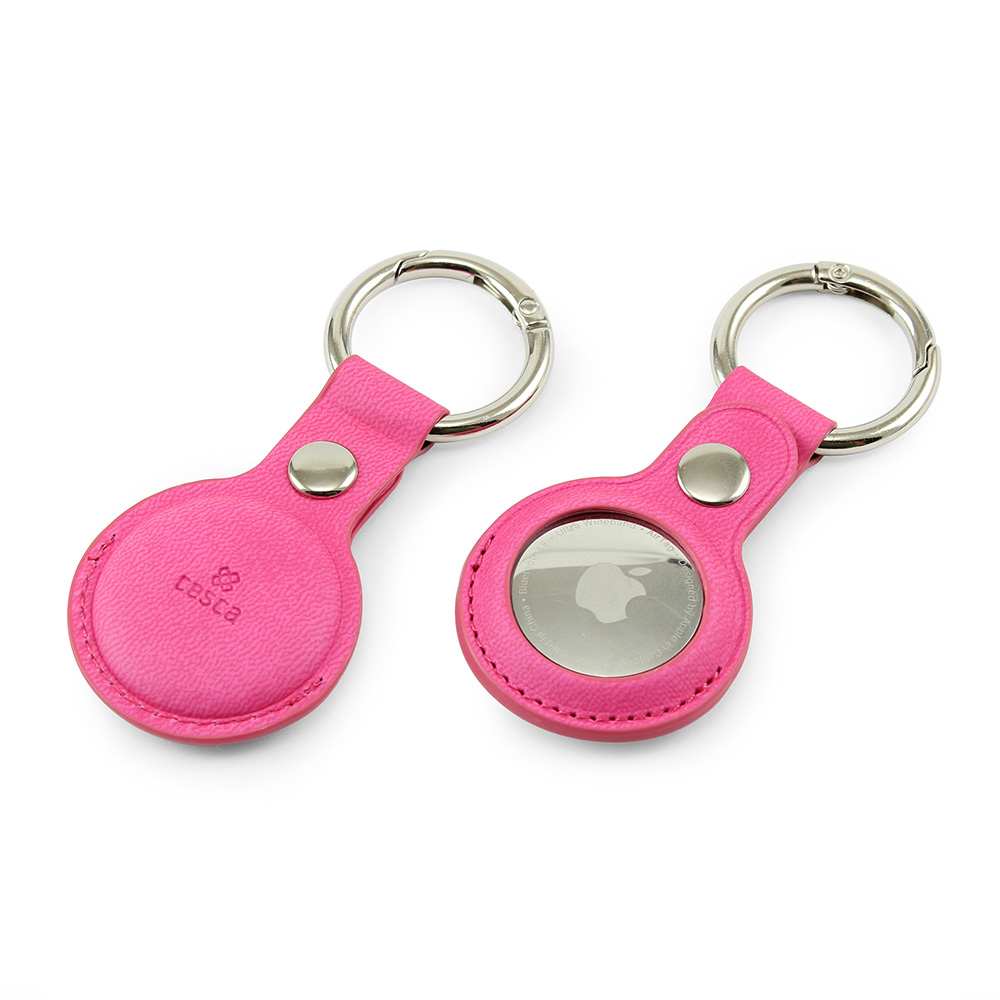 Hot Pink AirTag Key Fob in Vegan Soft touch with easy open ring.