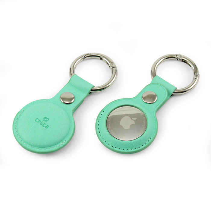 AirTag Key fob in Peppermint Vegan Soft Touch with easy open ring.
