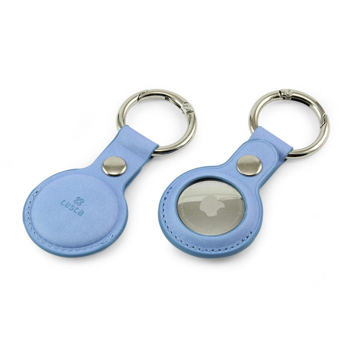 Powder Blue AirTag Key Fob in Vegan Soft touch with easy open ring.